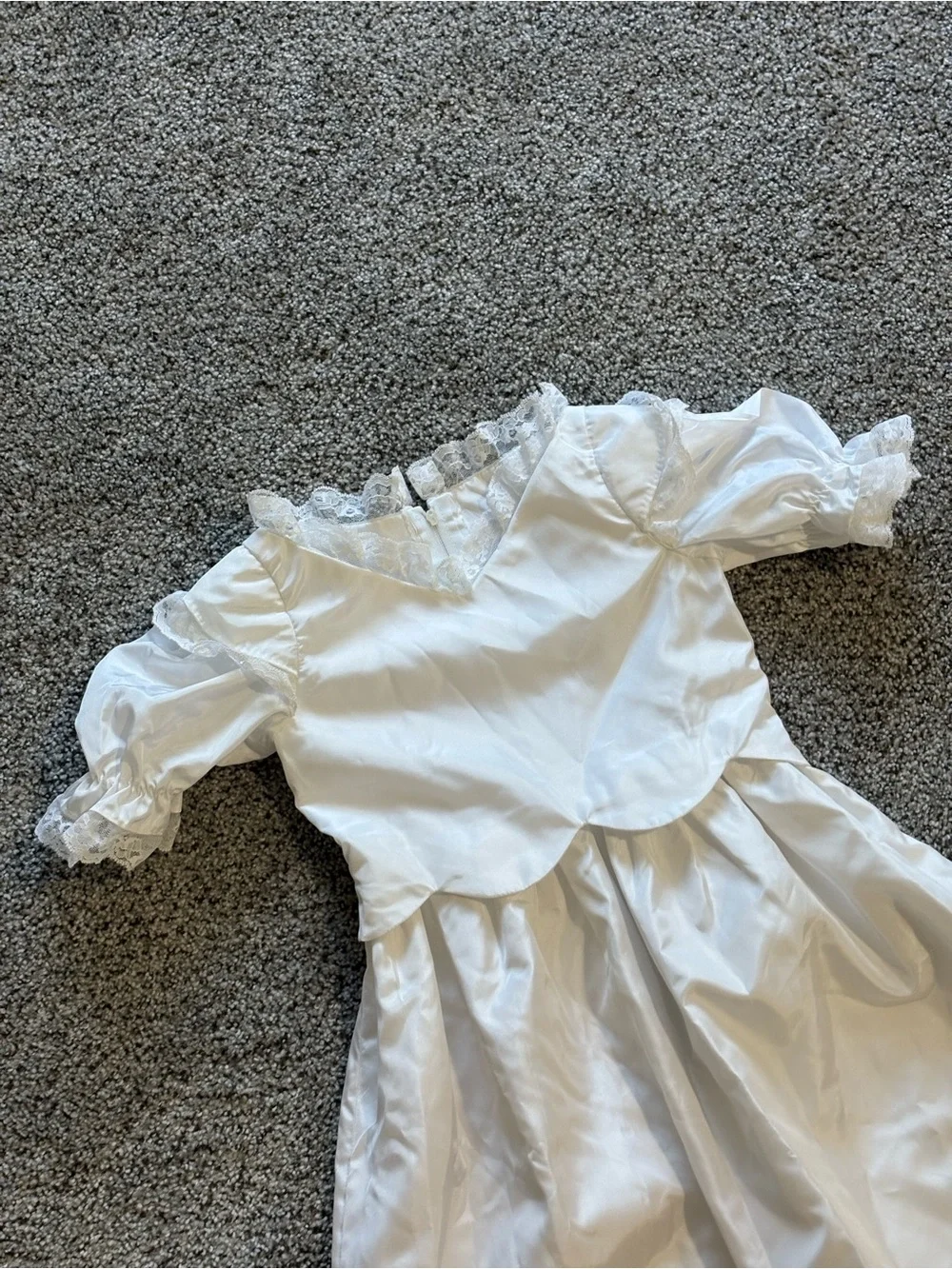 Vintage White Lace Trim Flower Girls' Satin Dress
